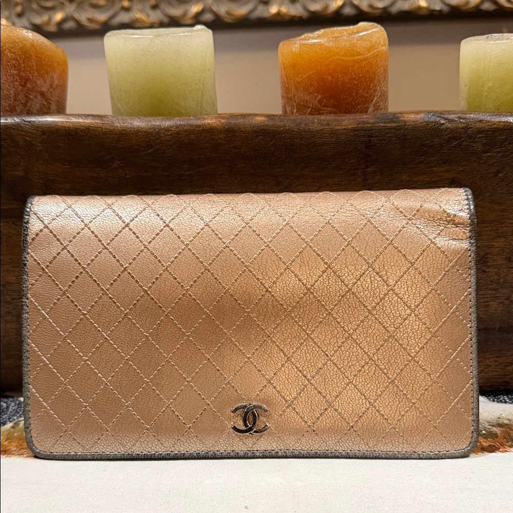 Gorgeous “Chanel” Gold And Silver Leather Wallet